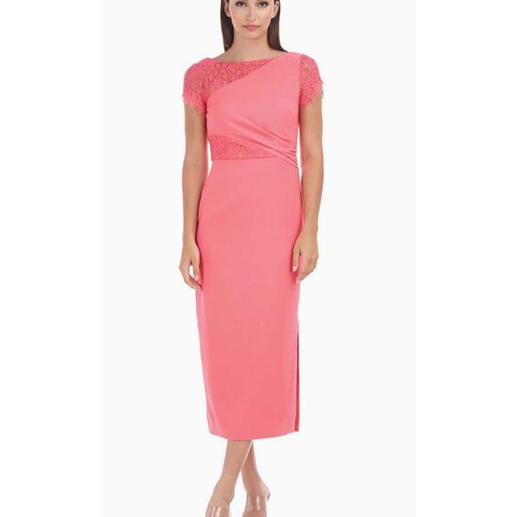 JS Collection Lissett Tea Length Lace Contrast Dress NWT Size 4 - Picture 1 of 13